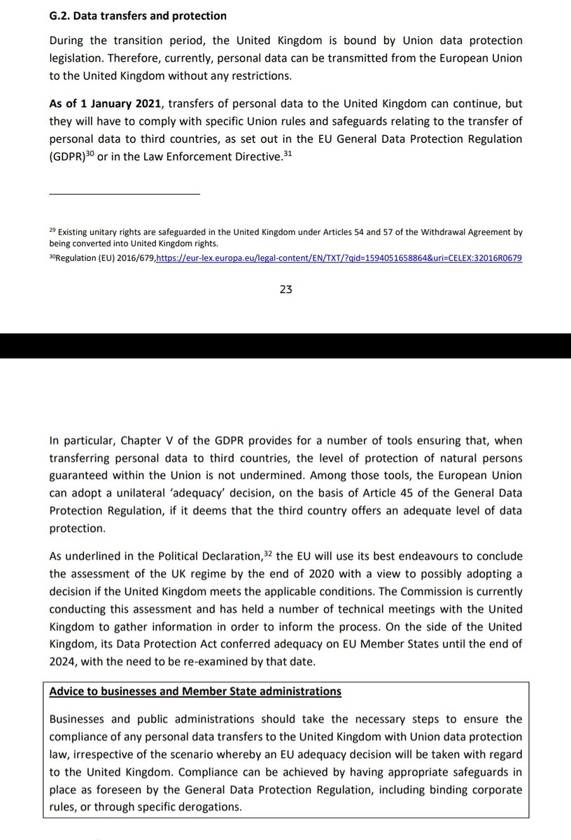14/ Data protection: the Commission might adopt an adequacy decision which would simplify personal data transfers. Nb there's a big CJEU judgment on external data transfer coming next week; background here:  http://eulawanalysis.blogspot.com/2019/12/the-ag-opinion-in-schrems-ii-facebook.html?m=1Other big cases re the UK are also pending.