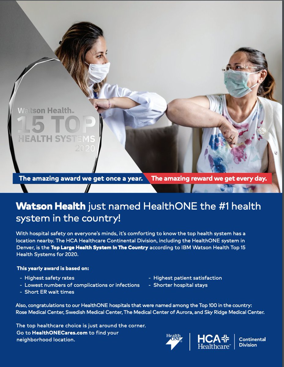 Congrats to Axiom's great client <a href="/HCAhealthcare/">HCA Healthcare</a> @HealthONEsystem - named the #1 health system in the country by IBM/Watson Health! This recognition demonstrates HealthONE’s ongoing commitment to prioritize patient-centered care. #coleg #copolitics