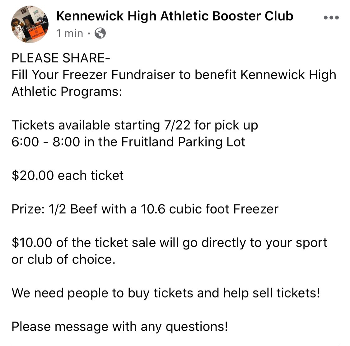 Support Kennewick Volleyball and Fill Your Freezer at the same time! Buy a raffle ticket on 7/22!