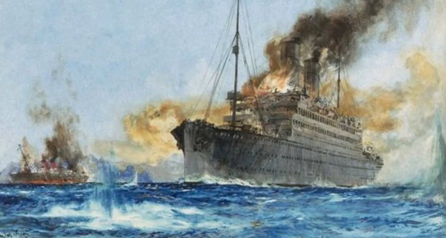 The newer German ship Trafalgar seemed to have the upper hand over the older British Carmania. It hailed a second German ship to help gang up on them Brits.While they wait for reinforcements, the Germans manage to hit the Carmania an astonishing 79 times!
