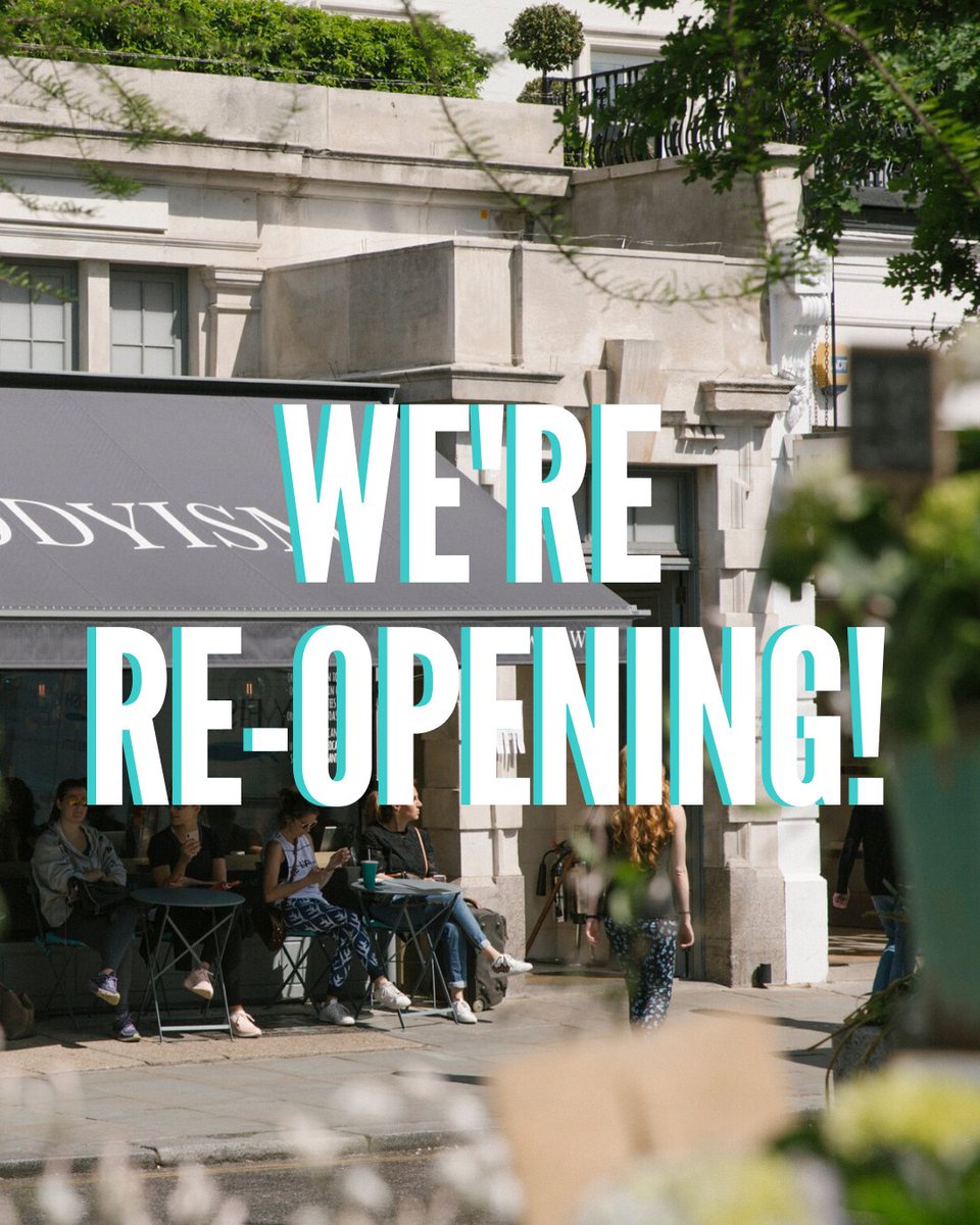 bodyism's tweet image. We're re-opening our Notting Hill Flagship Club and Cafe from Monday 27th July! Stay tuned as we’ll be sharing all the things we are doing to ensure your safety with us. See you soon! 👋