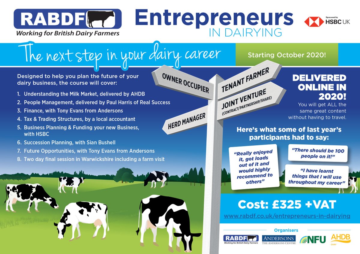 This sums up some of the great content we have lined up for this year's Entrepreneurs in Dairying course organised by RABDF &amp; <a href="/AndersonsCentre/">The Andersons Centre</a> <a href="/NFU_Dairy/">NFU Dairy</a> <a href="/AHDB_Dairy/">AHDB Dairy</a> and sponsored by <a href="/HSBC_UK/">HSBC UK</a> Spaces are limited so don't delay getting your applications in rabdf.co.uk/entrepreneurs-…