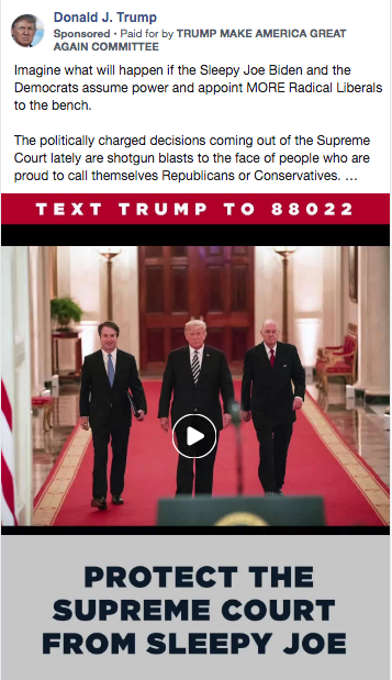 Trump's latest ad targeting the #SupremeCourt on a day it rules he must turn over his taxes. Interestingly Judge Kavanaugh is in the photo even though he ruled against Trump's point of view today <a href="/parscale/">Brad Parscale</a> <a href="/WeDemandJustice/">Demand Justice</a> #supremecourtvoter