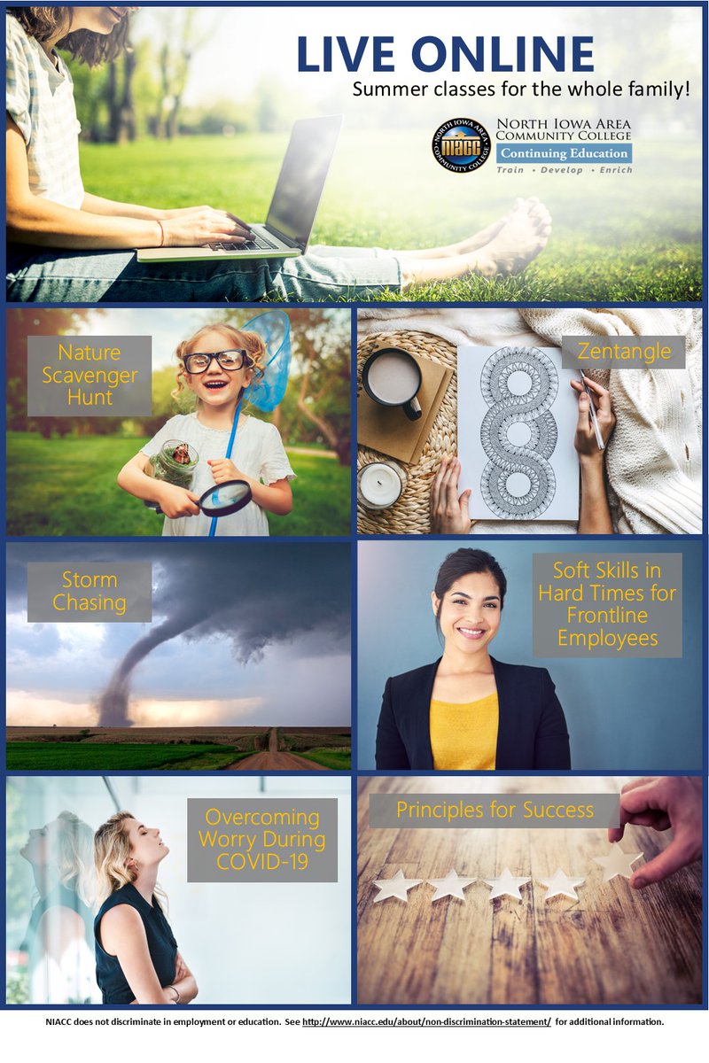 NIACC Cont. Ed. offering LIVE ONLINE summer classes for the whole family conta.cc/2O9eAF2