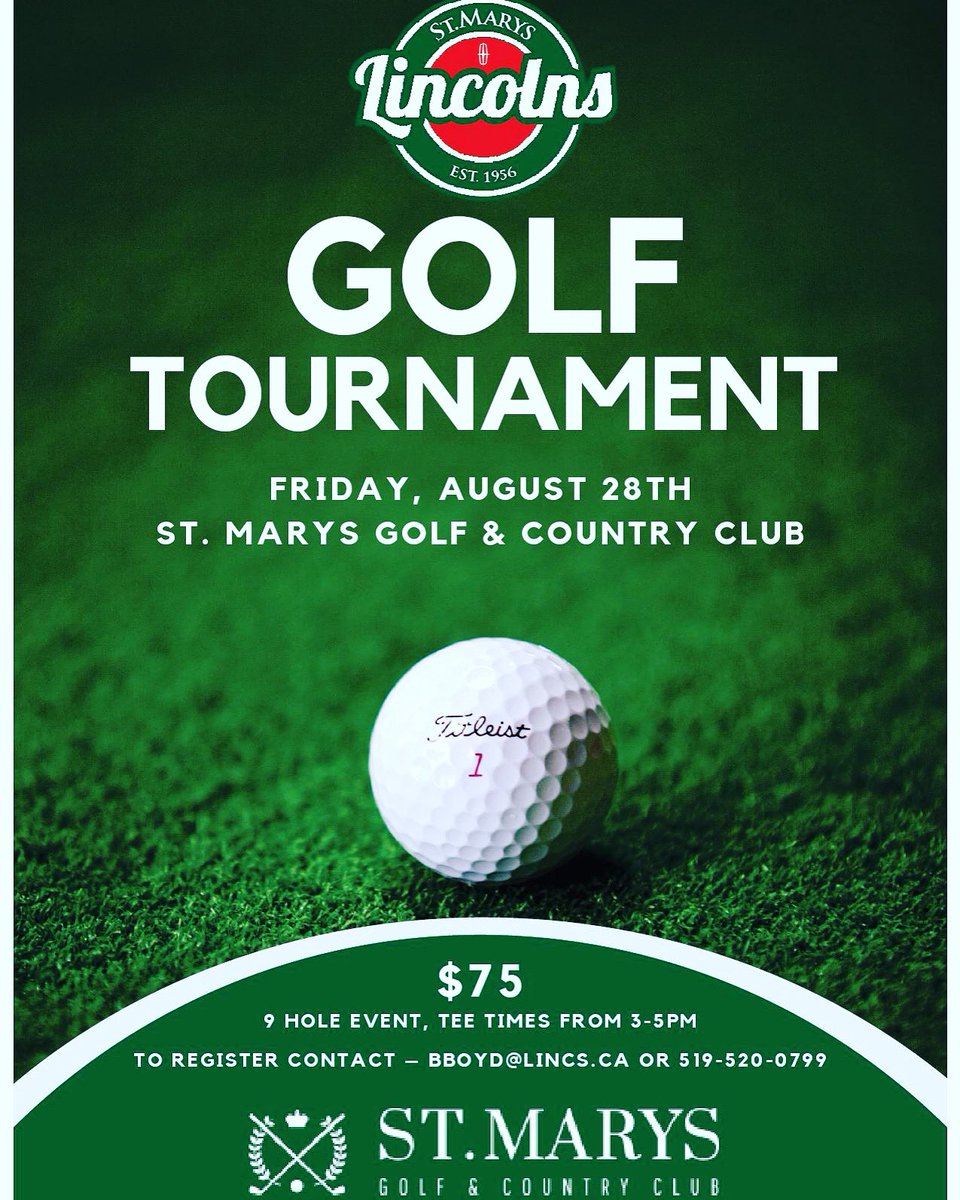 It’s back! Lincs Golf Tourney hosted by <a href="/golfstmarys/">St. Marys Golf & CC</a> on Aug 28th! Contact Golf Chair <a href="/DannyMurmel/">Dan Murrell</a> or <a href="/BoydBroker/">Brandon Boyd</a> for more info or to lock your spot in today! #WeAreLincolns