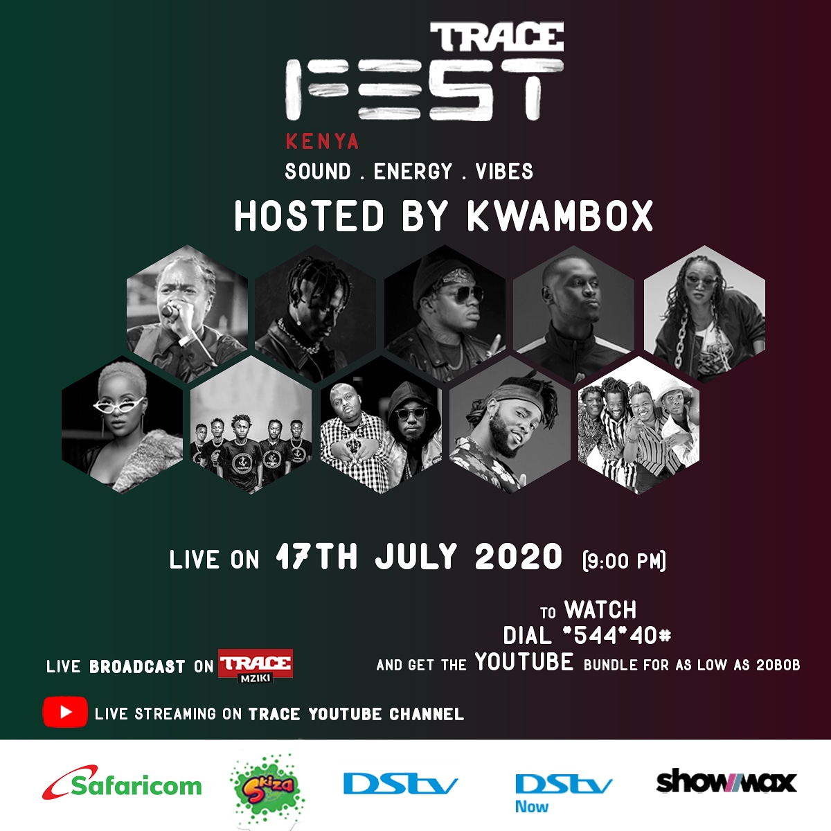 juacaliGenge's tweet photo. #TRACEFESTKE brings to you Sound. Energy. Vibes!! 
10 of your favorite Kenyan Stars will be performing live on the 17th July, 9PM EAT #TRACEMZIKI Ch 323 and live streaming on Trace YouTube and Facebook!! 
Join the #TRACEFEST wave as we close this season 🙌🏽🔥 https://t.co/4G6C3ewn8D