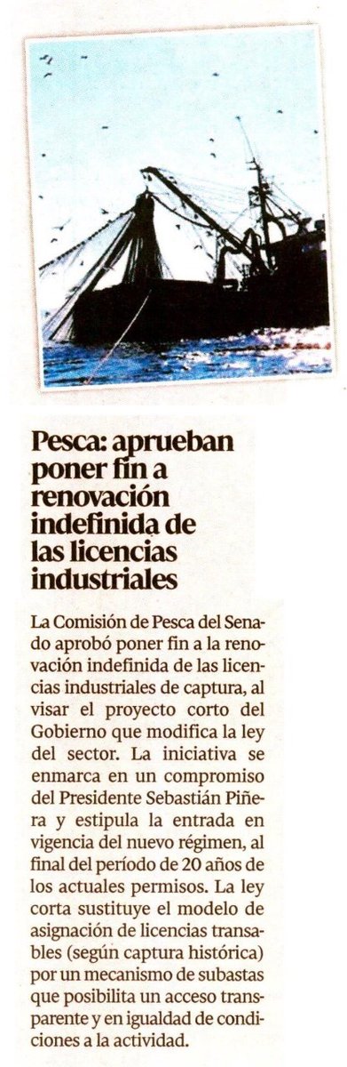SubpescaCL's tweet photo. [PRENSA 🗞] Comisión de Pesca 🎣 del @Senado_Chile aprobó poner fin a la renovación indefinida de los permisos del sector industrial🚢, destaca hoy diario @lacuarta. @meconomia @RomanZelayaR @sernapesca @indespacl https://t.co/0h98g4735Q