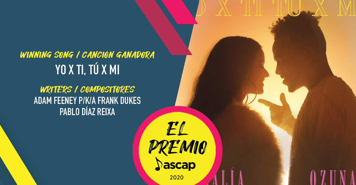 'Yo x Ti, Tú x Mi' by @rosalia x @ozuna was co-written by #ElPremioASCAP winning writers @FrankDukes & @el_guincho. #ASCAPAwards