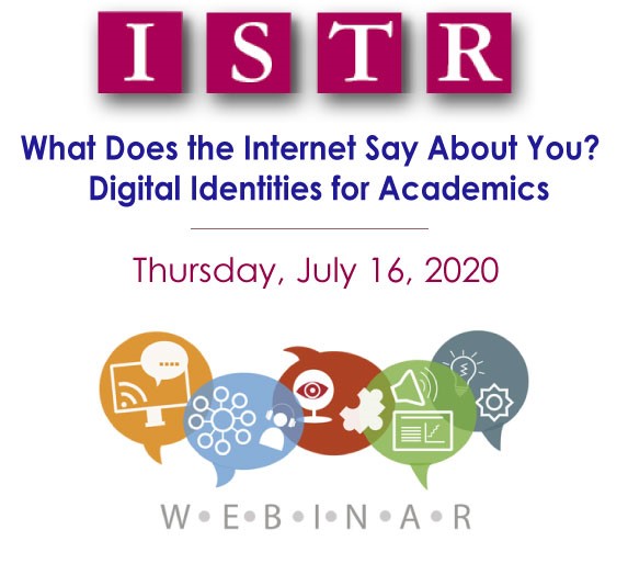 Relevant for everyone from established academics to emerging scholars, this workshop will share practical tips about whether, how, and where to develop digital identities. ISTR Membership required to participate. @andrewheiss <a href="/SarahSStroup/">Sarah Stroup</a> Register here: istr.org/page/July16Reg