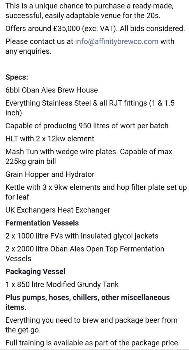 AffinityBrewCo's tweet photo. After three very happy years, we're leaving Bermondsey for pastures new.

Full announcement to come on that.

For now, there is an amazing opportunity to purchase a ready-to-go brewery and taproom right in the heart of the UK's most vibrant beer community.

Apply within! 😊 https://t.co/fPoN6cqDMv