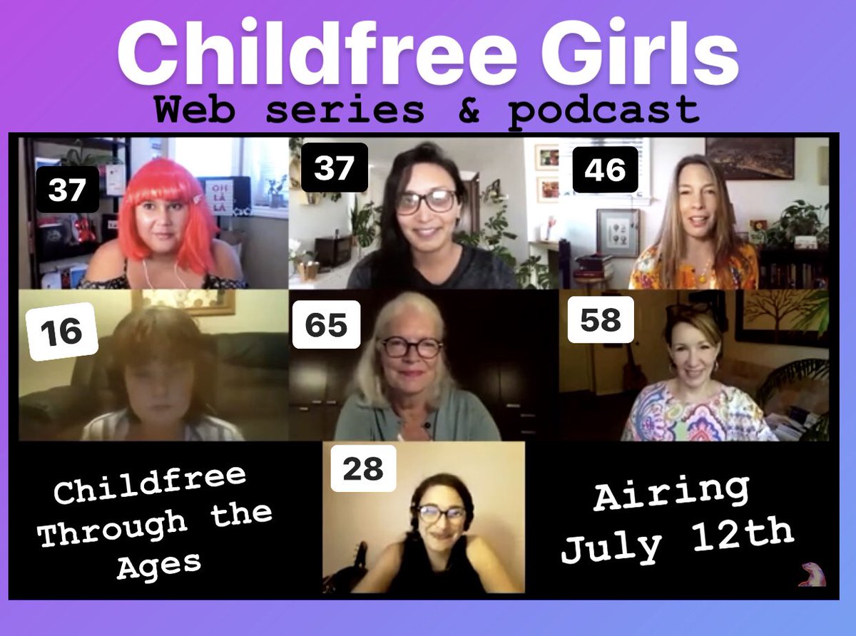 ChildfreeGirls's tweet photo. Childfree Through the Ages —Airing SUNDAY July 12th on our YouTube channel &amp; all podcast apps incl. Apple &amp; Spotify!  From teens to 60s, this episode is a beautiful &amp; inspiring conversation about living #childfree.  #childfreebychoice https://t.co/RaNEAG30Lb