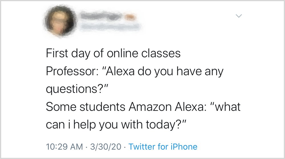 This disruption in zoom sessions caused by names that trigger  @Alexa99 is happening in online classes, too. And, like other problems now plaguing people named Alexa, it also affects those with similar names, like Alexis, and Alex. It's time for  @Amazon to fix this.  #AfterAlexa3/