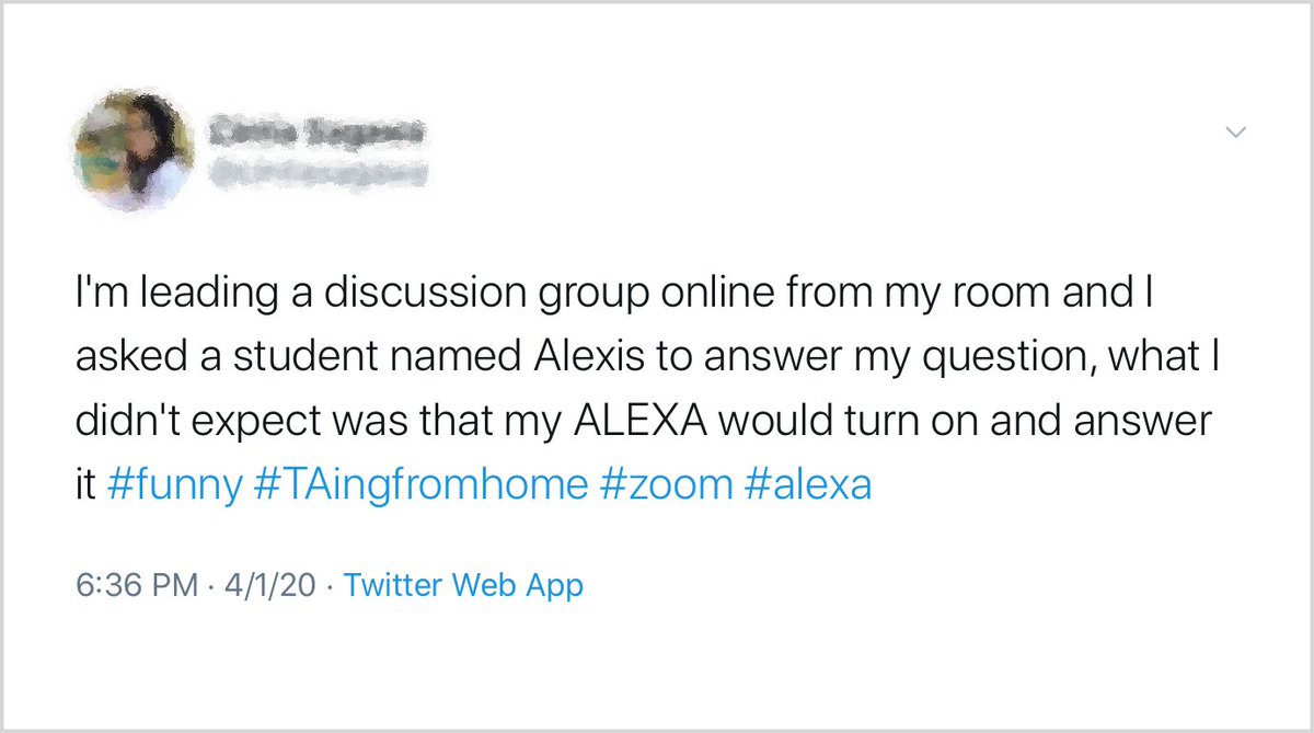 This disruption in zoom sessions caused by names that trigger  @Alexa99 is happening in online classes, too. And, like other problems now plaguing people named Alexa, it also affects those with similar names, like Alexis, and Alex. It's time for  @Amazon to fix this.  #AfterAlexa3/