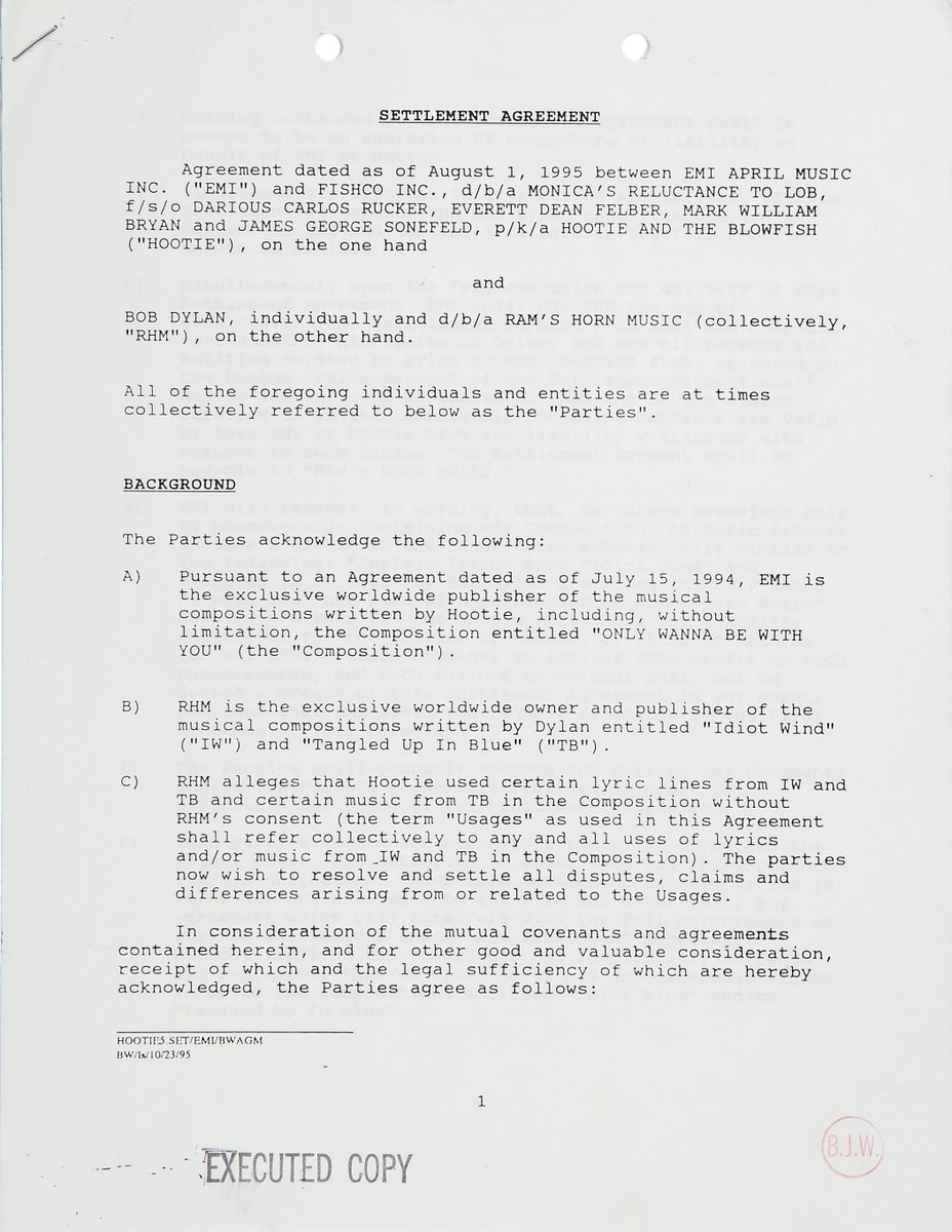 "[Bob Dylan] alleges that Hootie used ... certain music ... without [his] consent."I love Dylan as much as anybody ever, but for Pete's sake the man has $350K just in Hootie & The Blowfish money. He can afford to give Billy Emerson a proper credit.  #JusticeForBillyTheKid (1/10)  https://twitter.com/phoebe_bridgers/status/1278502782719287296