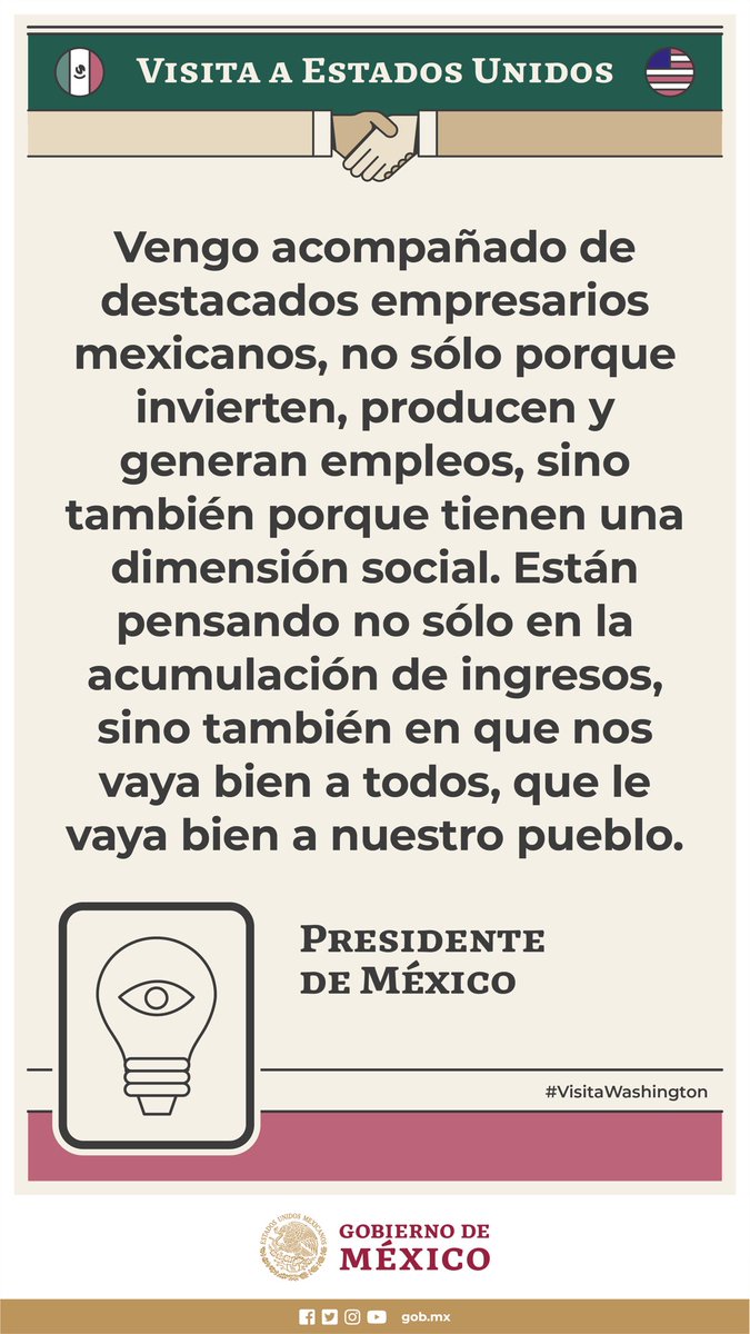 Durante la #VisitaWashington, el presidente @lopezobrador_ destacó que el #InicioTMEC marca una nueva etapa en las relaciones entre México y Estados Unidos.

Además, es una oportunidad para que las y los empresarios de ambas naciones inviertan, generen empleos y bienestar.