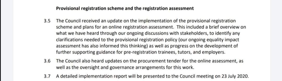 Slight update about the registration assessment in <a href="/TheGPhC/">GPhC</a> Council meeting today #PRPhour
