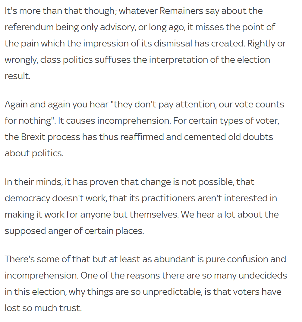 This is a really shrewd insight into the way Brexit influenced some people's thinking about politics, and it's something that appears to have completely eluded most reporters who spend an afternoon in a town, get some convenient quotes and fit them into a pre-packaged narrative.