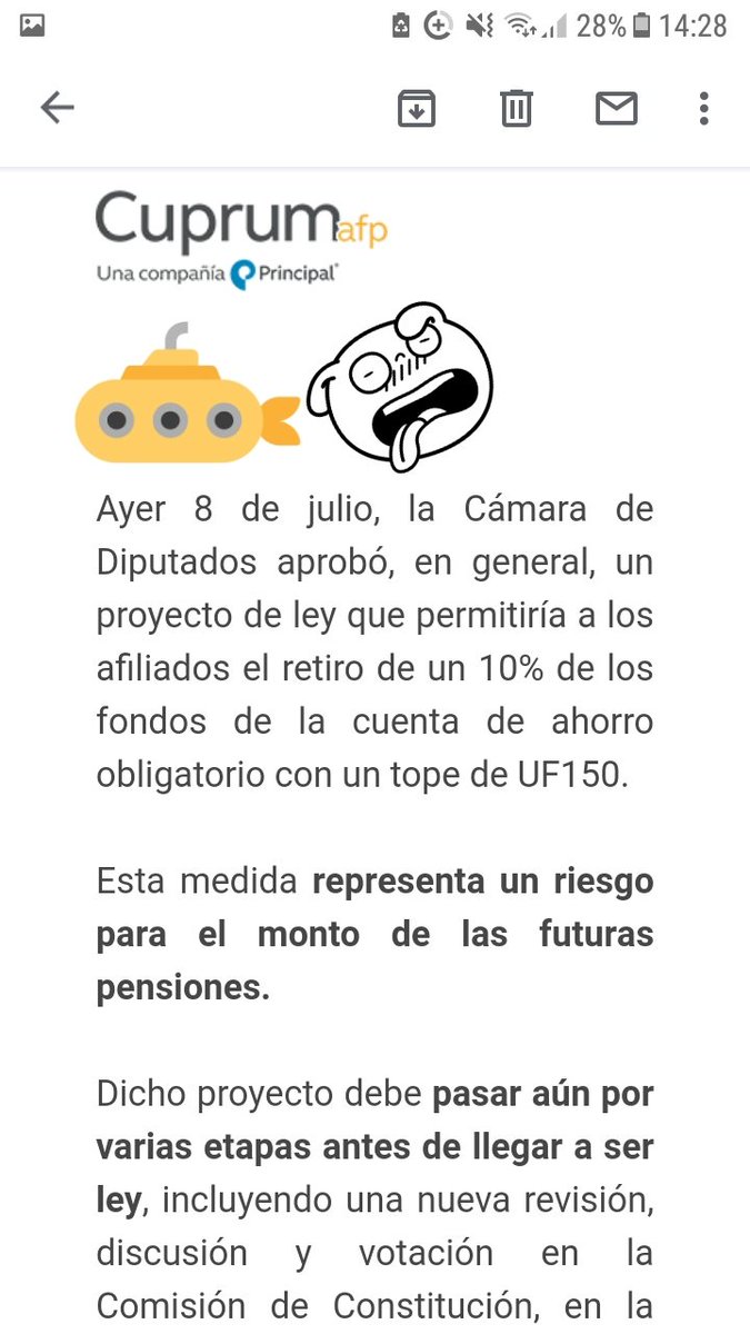 gonzahuechaqueo's tweet photo. Mi AFP invitandome a no sacar mis fondos en caso de salir aprobada la ley, que miserables. Y cuando pierden millones se hacen los Larry.
#QuieroMiDinero #QuieroMi10xCiento 
#CuprumAFP https://t.co/ClWOU4jGrn