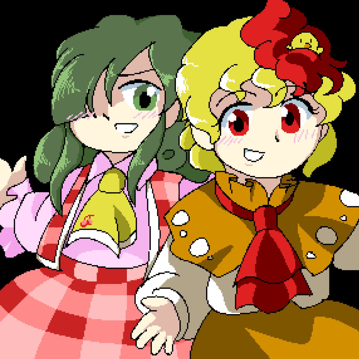 Umisaki Commissions Closed 3 3 Slots Taken Yuuka And Funky Chicken Girl In Pc 98 Style 東方 東方project 風見幽香 庭渡久侘歌