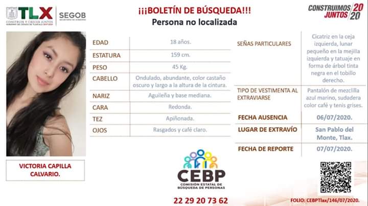 McCoy149's tweet photo. @gentetlx  #servicosocial Familiares de Victoria Capilla Calvario, originaria del barrio de San Cosme de San Pablo del Monte, solicitan apoyo de la población en general para localizarla ya que desde el 6 de julio se desconoce su paradero. https://t.co/gOvUSE3rFm