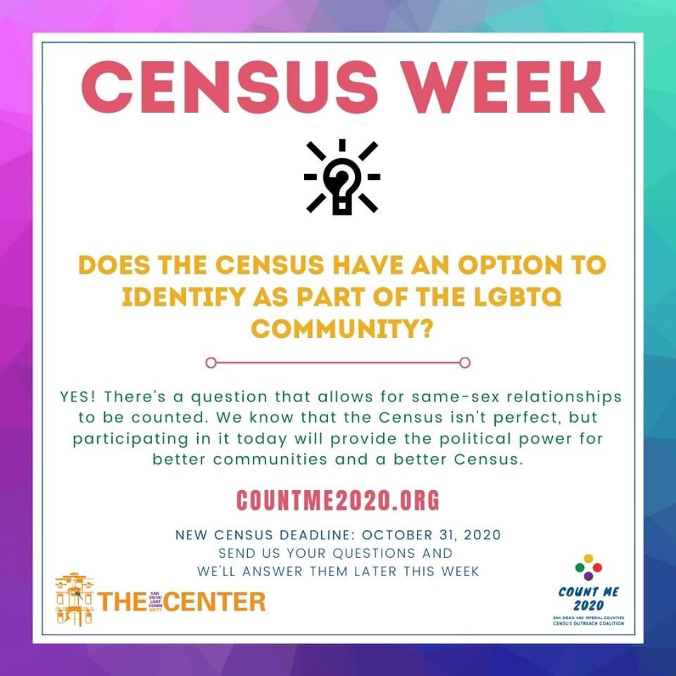 LGBTCenter's tweet photo. 🌟🏳️🌈YES! There’s a question that allows for same-sex relationships to be counted. We know that the Census isn’t perfect, but participating in it today will provide the political power for better communities and a better Census.
#2020census #CaliforniaCounts #CommunitiesCount https://t.co/0AUnhqOTM2