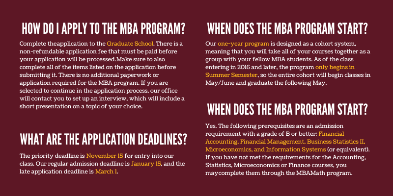 MSStateMBA's tweet photo. Have questions about the on-campus MBA program? Here are a few FAQ regarding the program! For more information about the program, visit our website at https://t.co/5rOCe4Gpcl. You can also contact us at gsb@business.msstate.edu or 662-325-1891. #msstatemba https://t.co/2RfqgPJOwR