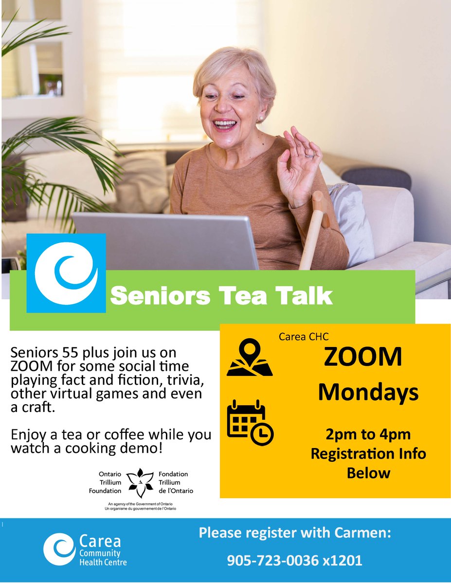 durhamchc's tweet photo. Join our Seniors 55+ Tea Talk Group on ZOOM.  Mondays from 2-4pm.  Call Carmen to register today.  #teatalk #games #cookingdemo #free #summerfun #social https://t.co/fBsLHly5Hd