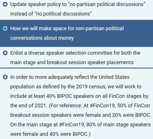 our_nextlife's tweet image. I'm on the #FinCon advisory panel, and the new inclusivity statement covers most of what's been discussed. finconexpo.com/inclusivity/

These are what I've pushed for: Allowing political discussions and topics, speaker selection transparency, and true diversity instead of tokenism.
