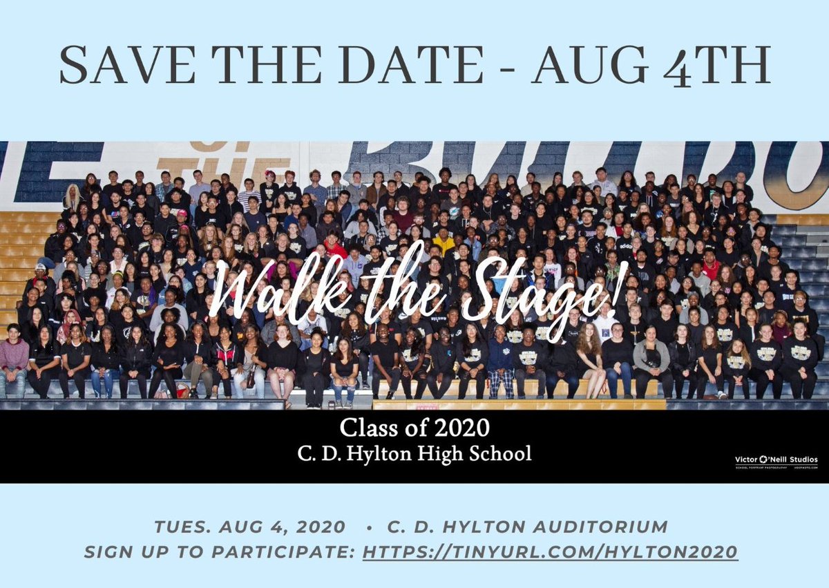 Hylton2020's tweet photo. @HyltonBulldogs Class of 2020 "Walk the Stage" Aug 4!
Click the link for more info and to sign up before July 17 if you are interested in participating! https://tinyurl.comhylton2020/ https://t.co/mxjKU7wuhN