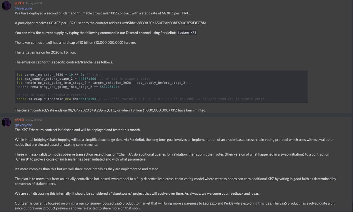 We have just released an #update on our new #crosschain #asset $XPZ - you can #mint it only with our #native asset $PRKL. We are developing a #multichain #defi #playground starting with the #Perkle #blockchain! Join our #discord to learn more! discord.gg/XnXnhym