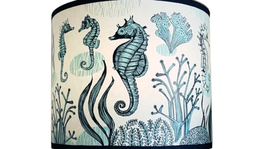 LushDesigns_'s tweet photo. This cutie is back in stock,. Perfect if you need a lampshade for your baby's bedroom or your mermaid cave https://t.co/1HnDTmDXxN #seahorse #babysroom #decor #prettyblue #coastalstyle #seaside https://t.co/wN7xX7lViw