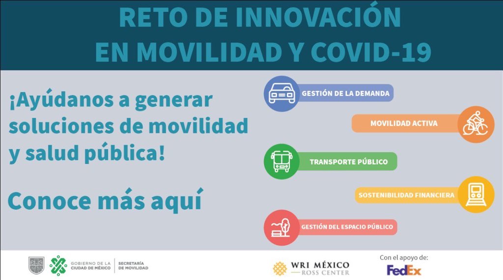 ¡Únete al reto! 💪

Con <a href="/WRIMexico/">@WRIMexico</a> convocamos a todas y todos los interesados en aportar soluciones para resolver los problemas de movilidad de las personas usuarias del transporte público en el contexto del #COVID19.

Súmate en 👉 bit.ly/2VIWXQz