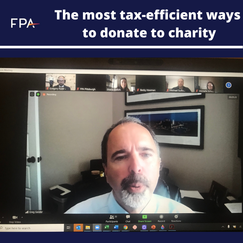 PghFPA's tweet photo. Learned a lot from Greg Geisler from Indiana University Bloomington today during our monthly chapter meeting “The Most Tax-efficient Ways to Donate to Charity.”
Join us at our next chapter meeting, August 13th. Details coming soon.
#fpa #fpapgh #elevatetheprofession #cfp https://t.co/e8mE32SJRQ
