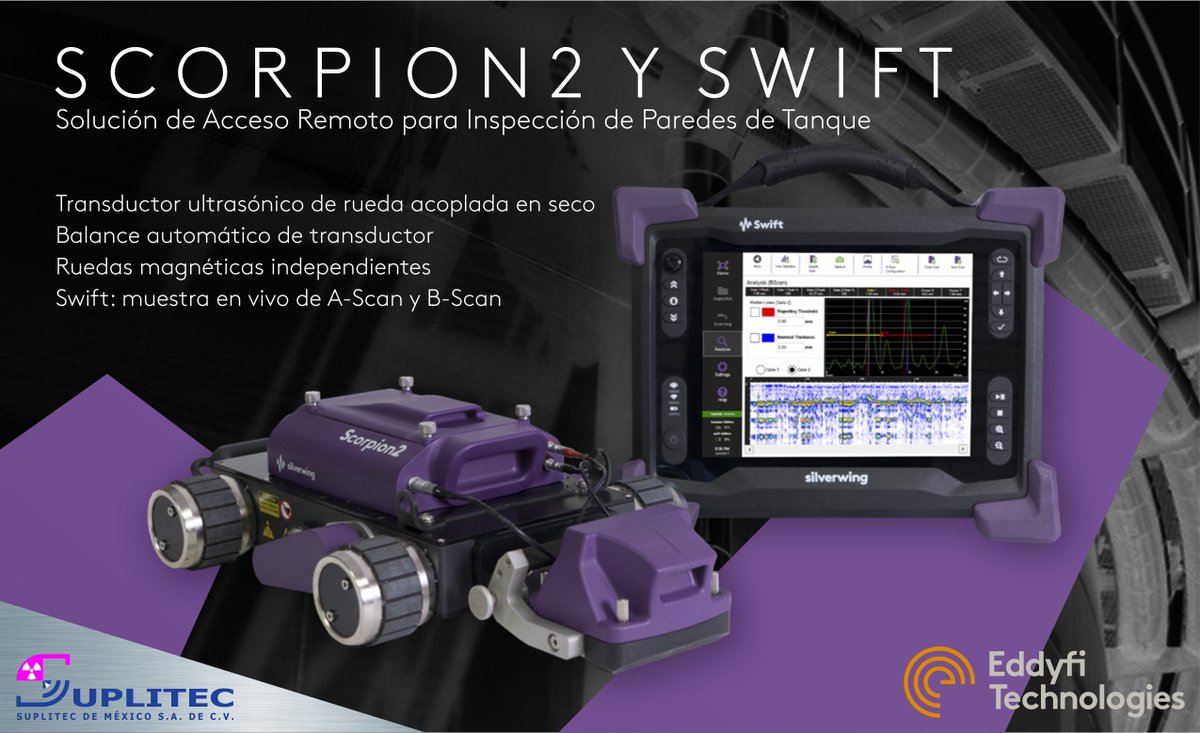 SuplitecMx's tweet photo. Scorpion2 y Swift: Crawler de Acceso Remoto, Perfecto para Inspección de Paredes de Tanque por Ultrasonido - Más Información: https://t.co/HR0oYRLYTS https://t.co/FMqfXbZOwE