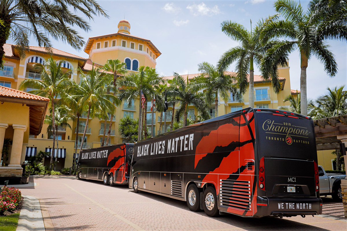ComplexSports's tweet photo. The @Raptors team bus in Orlando 🔥🔥

#BlackLivesMatter https://t.co/cCRSNwT6Bj