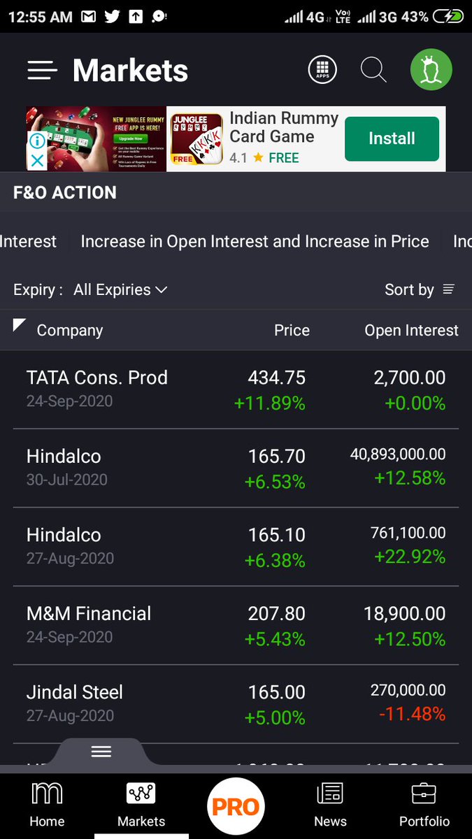 bsathishkanthan's tweet photo. @Jakerachoudhury Small knowledge sharing to beginners., 
How to pick stocks in easy way which has potential to give profit in short term.. 

Money Controller ▶️ Click Hamburger menu ▶️ Select F&amp;O Action ▶️ Go to Increase in OI and Increase in Price Tab ▶️ Sort by %change in price ▶️ Pick ✔️ https://t.co/l0rUnA53Vl