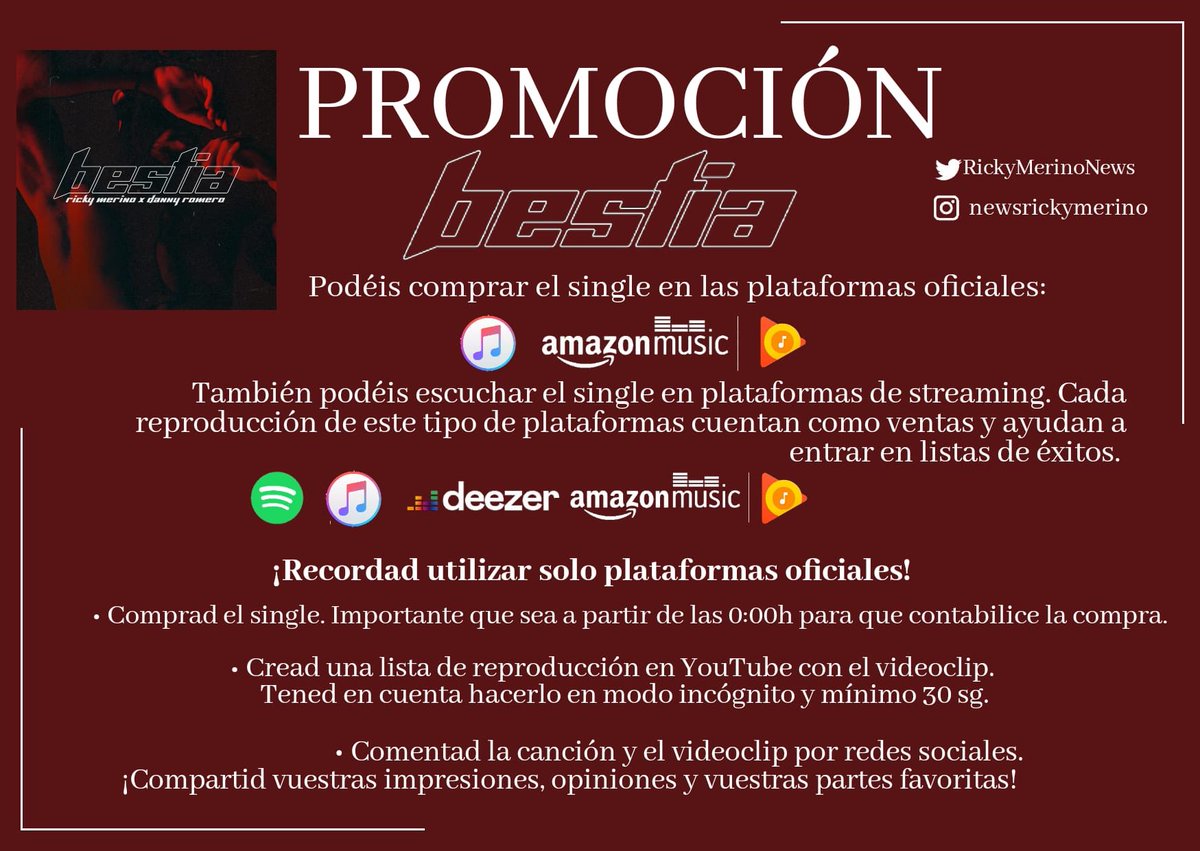 RickyMerinoNews's tweet photo. ESTA NOCHE ES LA NOCHE DE #BESTIA 😈

¡A partir de las 00h nos leeremos entre nosotros en el ht #️⃣RickyDannyBestia!

🔔RECORDAD seguir las instrucciones  para llevar #BESTIA a lo más alto. https://t.co/20K1cwzupC
