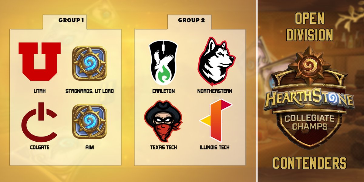 LevelNextNews's tweet photo. There's more Hearthstone news. Congrats to the @TeamTespa Hearthstone OPEN Collegiate Championship Qualifiers. It is now down to the top 8 this Saturday. Who will win?

@UUtah_esports 
Stagnaros Lit Lord
@ColgateEsports
Aim
@TespaCarleton
@GoNUesports
@ttuesports
@iitesports https://t.co/KAMu8eIHta