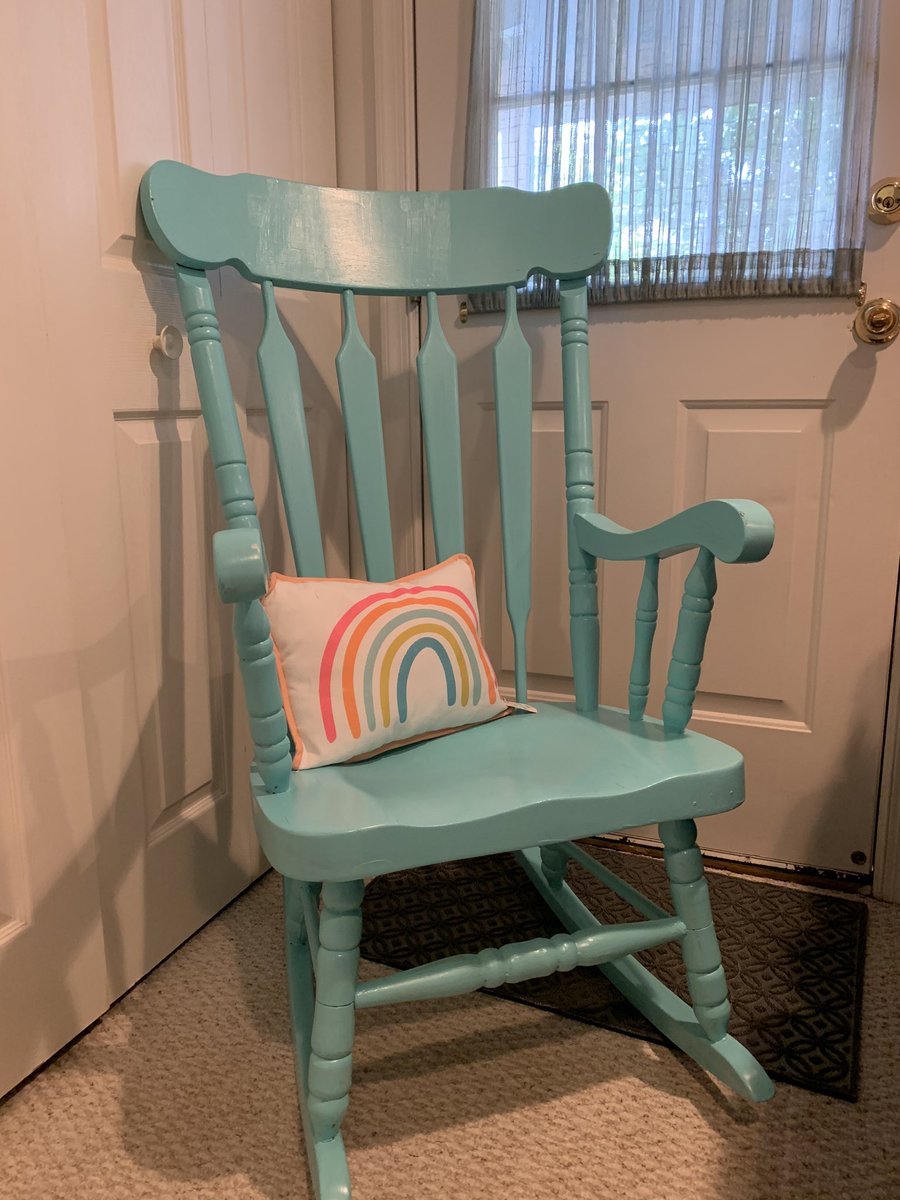 I was inspired by @ABearin1st and her many projects and @MissChambers_ and her homemade classroom decor! SO inspired that I started a project of my own! I spruced up my rocking chair! I can’t wait to sit in it and read a good book to my new 3rd Graders!