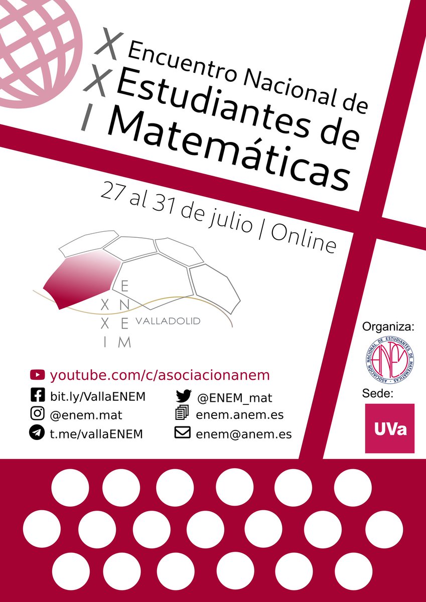 👉 Este mes <a href="/ANEM_mat/">Asociación Nacional de Estudiantes de Matemáticas</a> organiza el XXI <a href="/ENEM_mat/">XXVII ENEM Santiago</a>, un congreso abierto a todos los estudiantes de matemáticas y estadísitca.

▫️ En esta ocasión será online, gratuito y abierto a todo el publico, ¡así que os animamos a que asistais al evento!

🌐 Más info en defc.ugr.es/noticias/enem-…