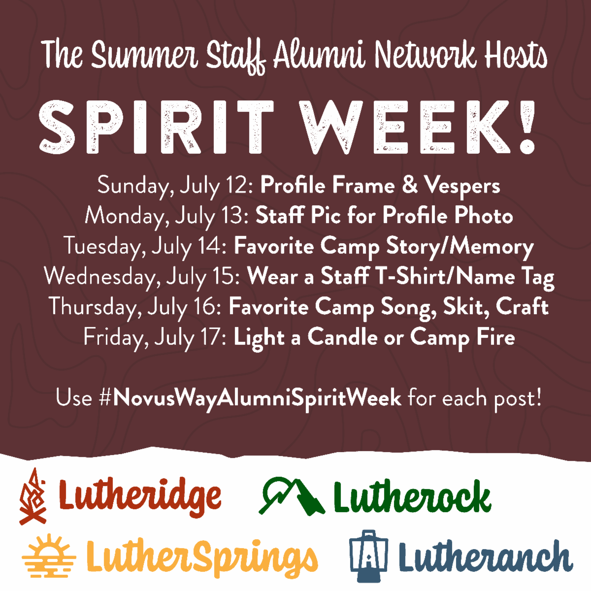 ᴀɴɴᴏᴜɴᴄᴇᴍᴇɴᴛ: NovusWay Alumni Spirit Week starts THIS Sunday! 🙌 

Which theme day are you most excited for? Let us know, and remember to use #NovusWayAlumniSpiritWeek on any social media channel you use.