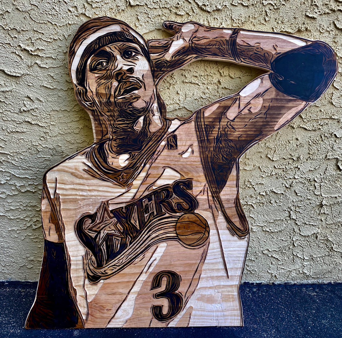 WoodcutHut's tweet photo. @alleniverson hi sir. Carving this, you got me into basketball. Sign the background for me? 😬 https://t.co/wMQQij2mPy