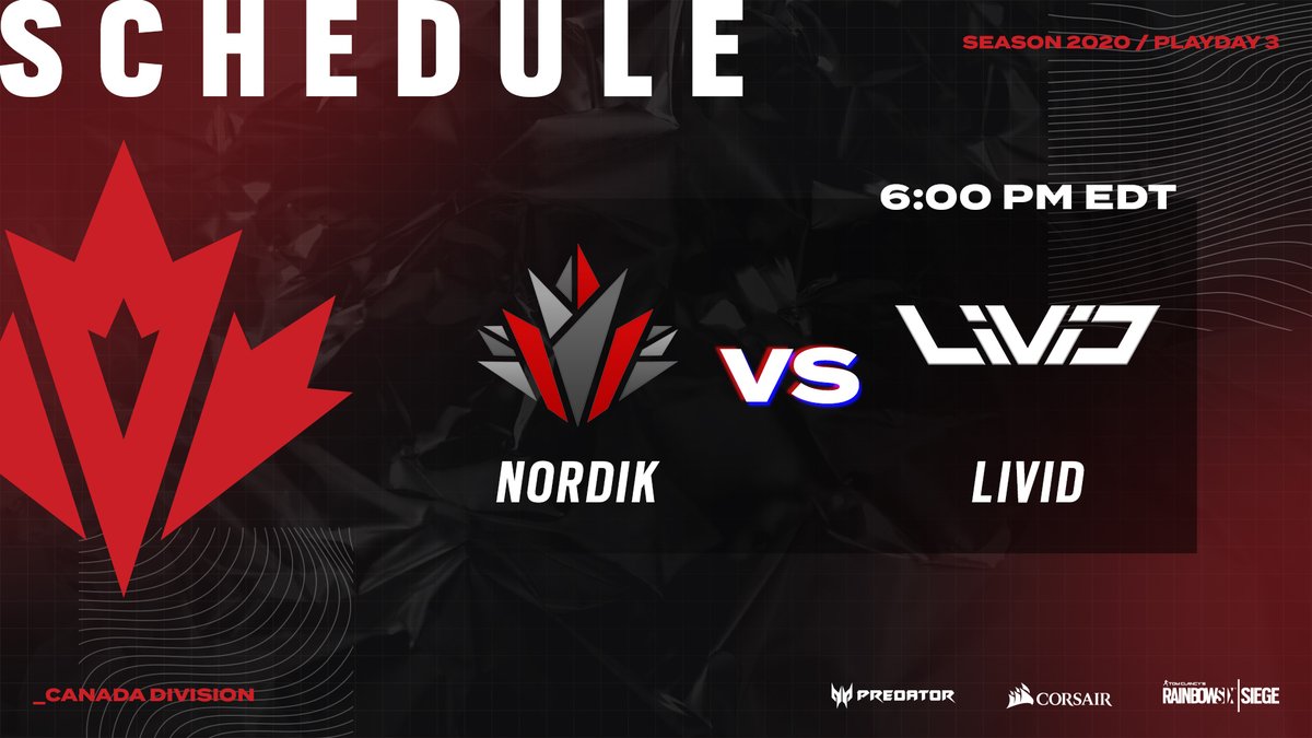 The Siege talent in Canada is rapidly growing! 🇨🇦 Join us tomorrow, for the big match up between <a href="/NordikGG/">Nordik Esports</a> and <a href="/LiViDGG/">LiViD Gaming</a>! 

⏰ 6PM EDT/3PM PDT
📺 twitch.tv/rainbow6