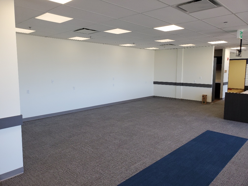 Finishing touches going on a physiotherapy clinic in St. Albert. We love the custom ceiling trims our client chose for this space.