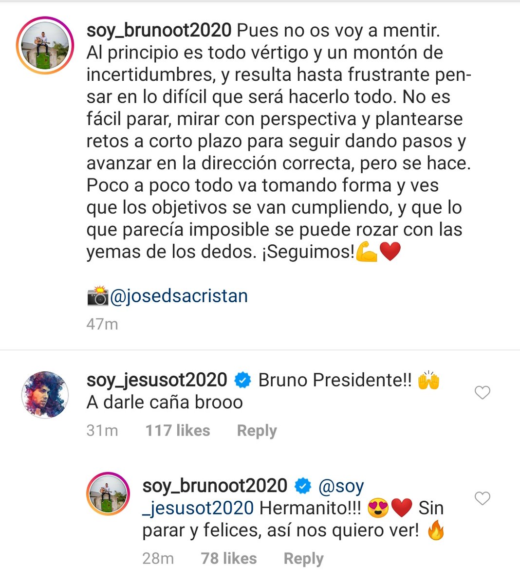 lapiconera_'s tweet photo. Bruno y Jesús en IG 😍💪🏼
Ojalá les vaya todo bien. En cuanto a trabajo, corazón y arte van sobrados. Se merecen todo lo bueno que les pase. #PostOT9J https://t.co/fKjSD2vI5T