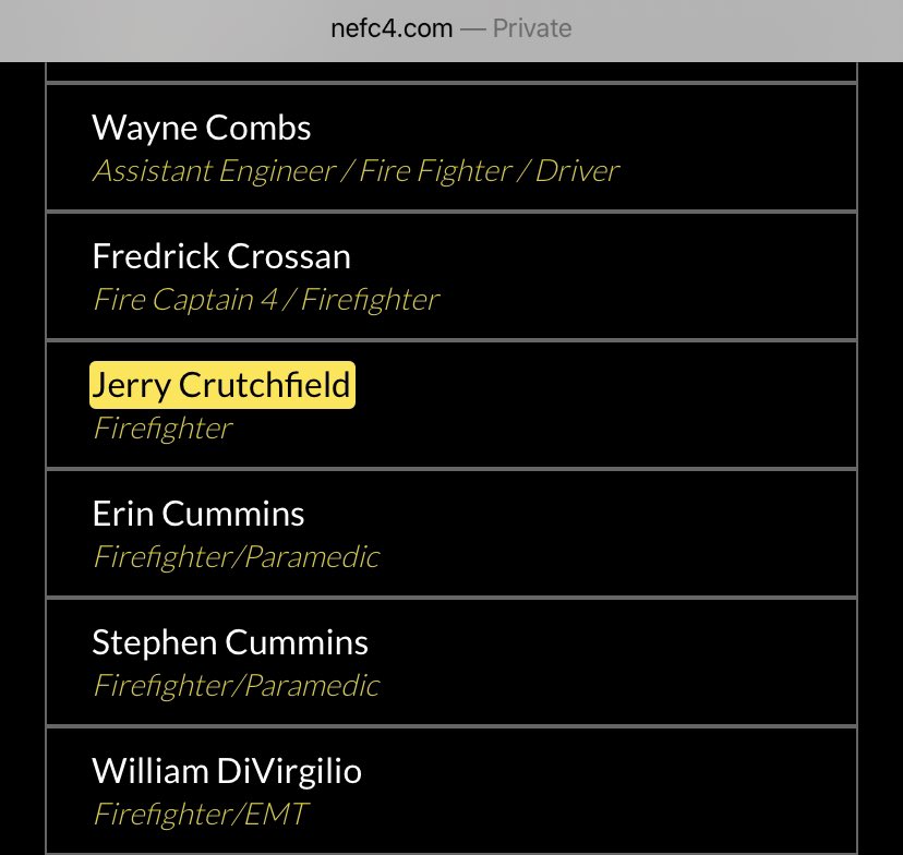 Official roster shows Jerry Crutchfield as a firefighter servicing Cecil County. His Instagram post from 2014 shows his personalized fire coat.