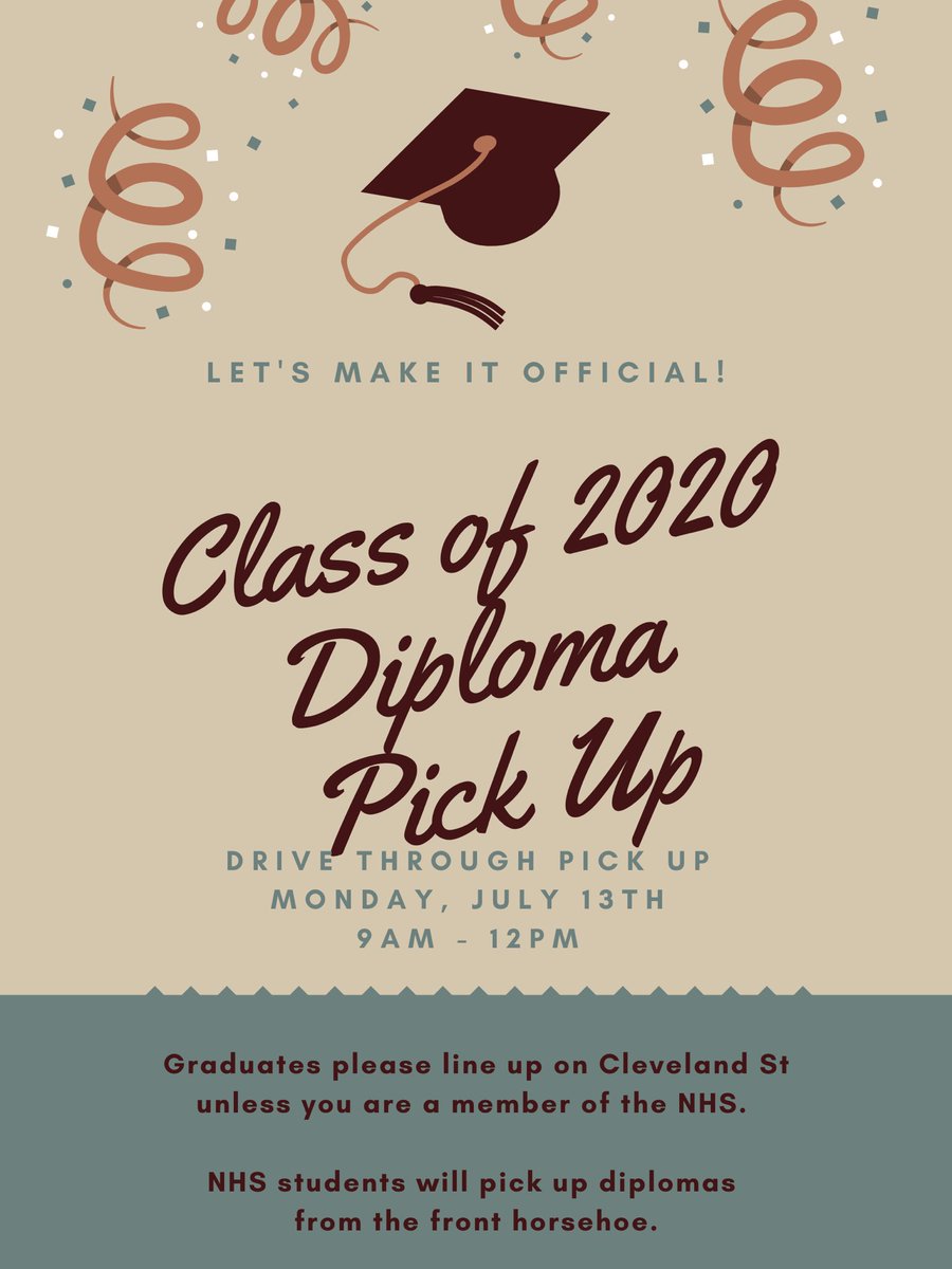 Class of 2020: Make plans to pick up your diploma on Monday, July 13th from 9am-12pm