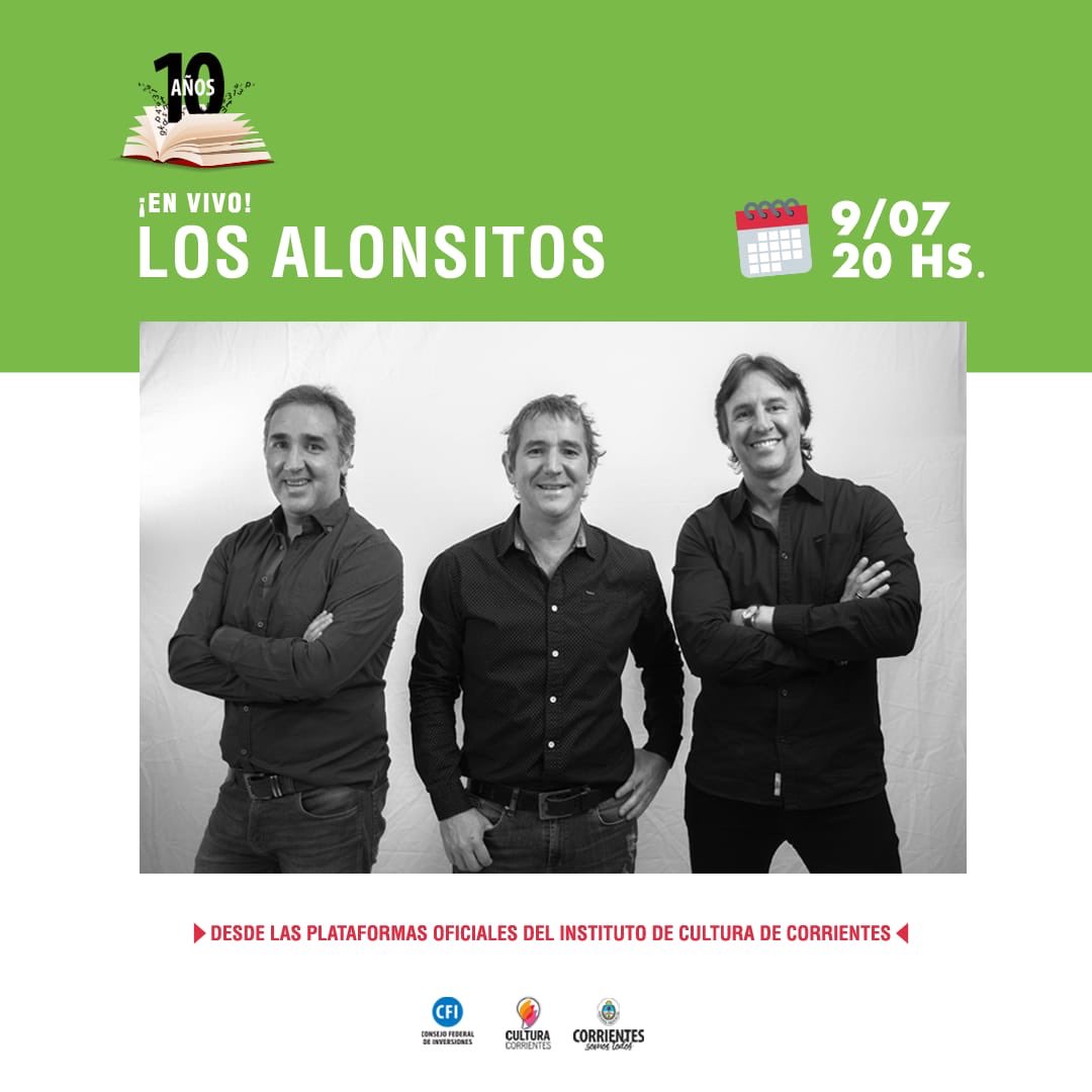 *ESTA NOCHE*‼️🎶
🎶👉🏼Escuchá #LosAlonsitos *#EnVivo*🎛 en el marco de la Feria del Libro📚 en la jornada patria habrá música. 
⏱️Desde las 20 podrás disfrutar un gran show 
*Link del evento*👇🏼
youtu.be/2S1t70biTzU