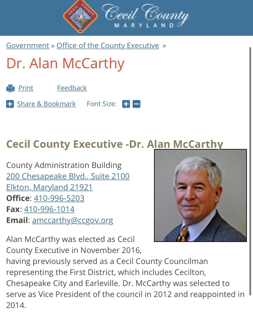 Cecil County says it’s up to  @NEFC4 to address the issue of having an individual who posts blatantly racist comments to social media working there.Although, if they won’t put pressure on them, perhaps an elected official, Cecil County Executive Dr. Alan McCarthy will.