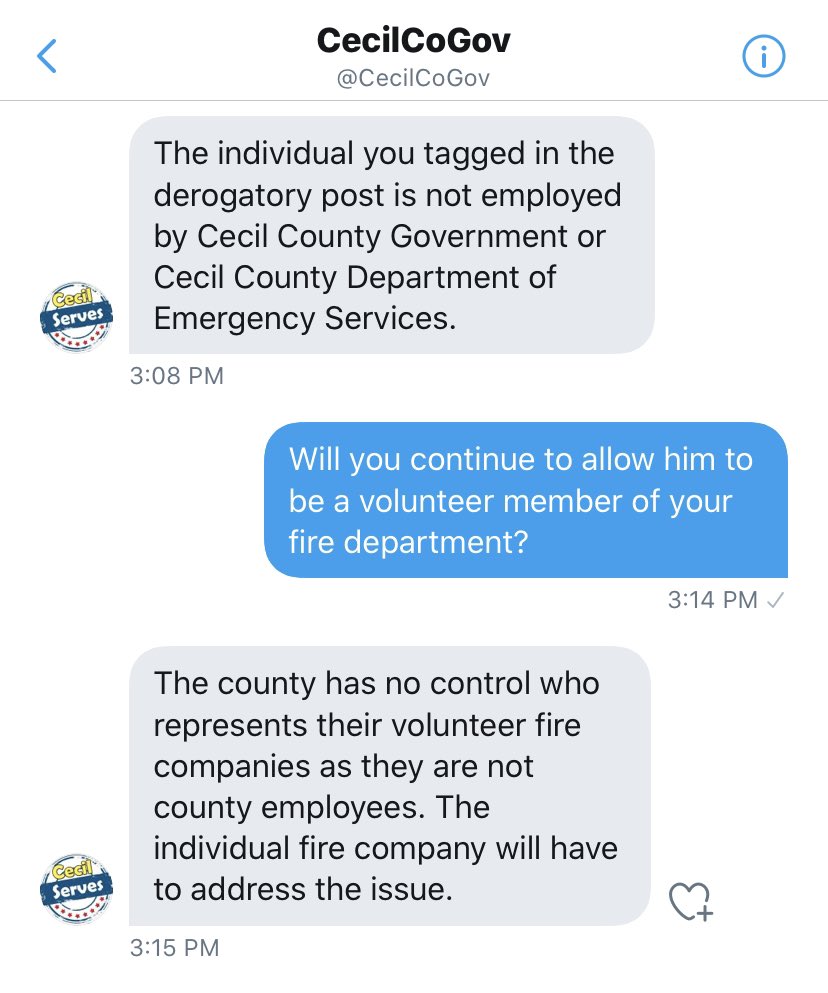 Cecil County says it’s up to  @NEFC4 to address the issue of having an individual who posts blatantly racist comments to social media working there.Although, if they won’t put pressure on them, perhaps an elected official, Cecil County Executive Dr. Alan McCarthy will.